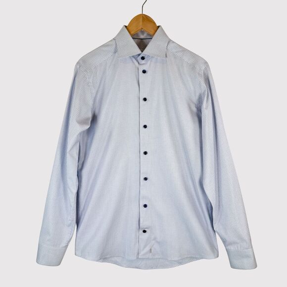 Eton Mens Dress Shirt Blue Signature Twill Plaid Button Up Slim Designer 15.5 39 - Picture 1 of 10